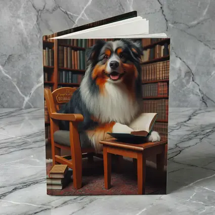 Australian Shepherd Dog Reading In Library