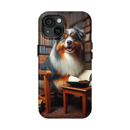 Australian Shepherd Dog Reading In Library