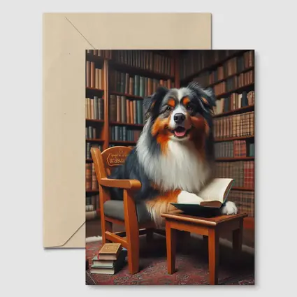Australian Shepherd Dog Reading In Library
