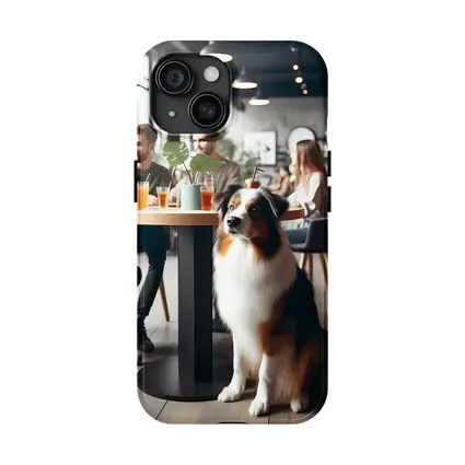 Australian Shepherd Dog Sitting In Cafe