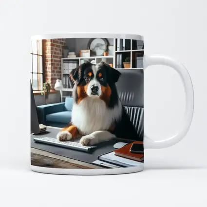 Australian Shepherd Dog Sitting Office Desk
