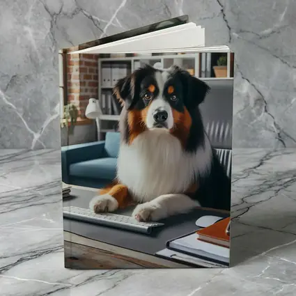 Australian Shepherd Dog Sitting Office Desk