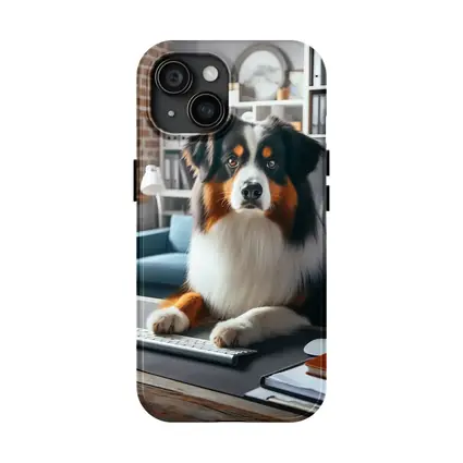 Australian Shepherd Dog Sitting Office Desk