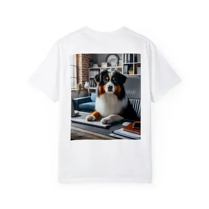 Australian Shepherd Dog Sitting Office Desk