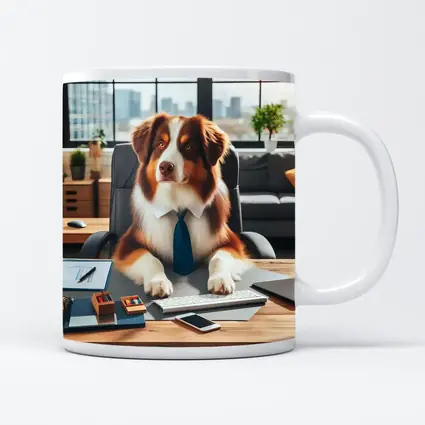 Australian Shepherd Dog Office Desk Worker