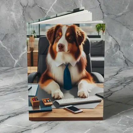Australian Shepherd Dog Office Desk Worker