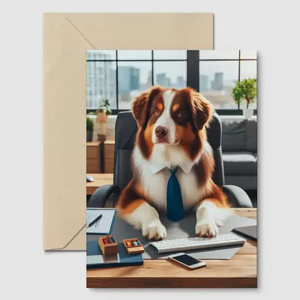 Australian Shepherd Dog Office Desk Worker