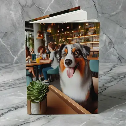 Australian Shepherd Dog Sitting in Cafe