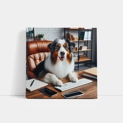 Australian Shepherd Dog Sitting Office Desk
