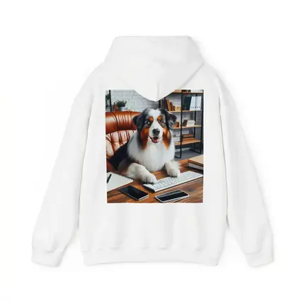 Australian Shepherd Dog Sitting Office Desk