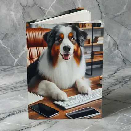 Australian Shepherd Dog Sitting Office Desk
