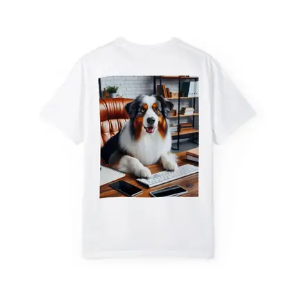 Australian Shepherd Dog Sitting Office Desk