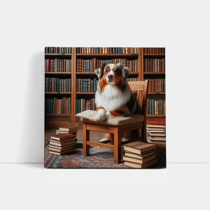 Australian Shepherd Dog Reading in Library