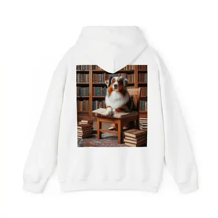 Australian Shepherd Dog Reading in Library