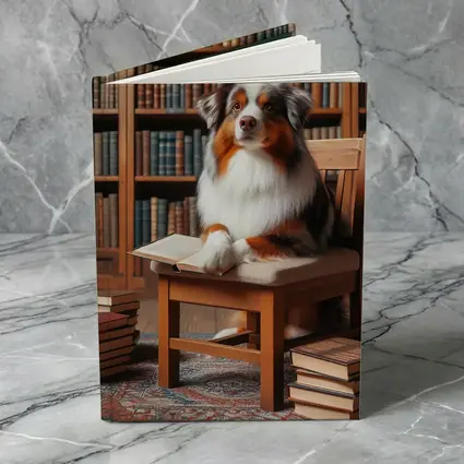 Australian Shepherd Dog Reading in Library