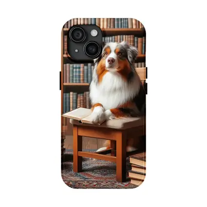 Australian Shepherd Dog Reading in Library