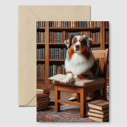 Australian Shepherd Dog Reading in Library