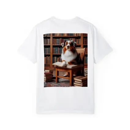 Australian Shepherd Dog Reading in Library