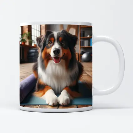Australian Shepherd Dog on Yoga Mat