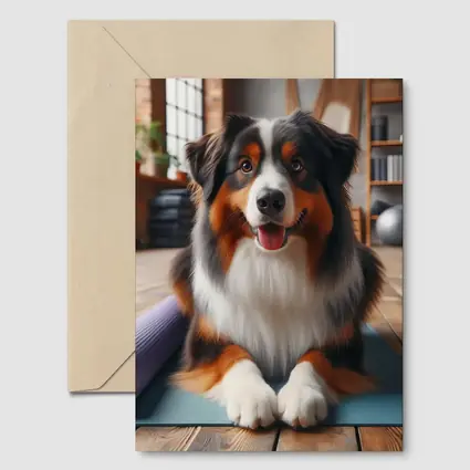 Australian Shepherd Dog on Yoga Mat