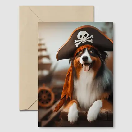 Australian Shepherd Pirate Hat Ship Background
