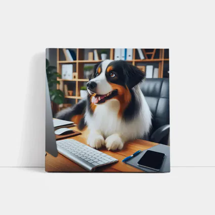 Australian Shepherd Dog Sitting Office Desk