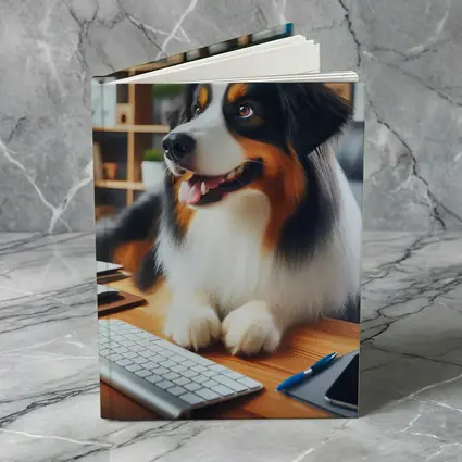 Australian Shepherd Dog Sitting Office Desk