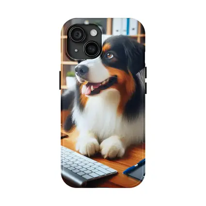 Australian Shepherd Dog Sitting Office Desk