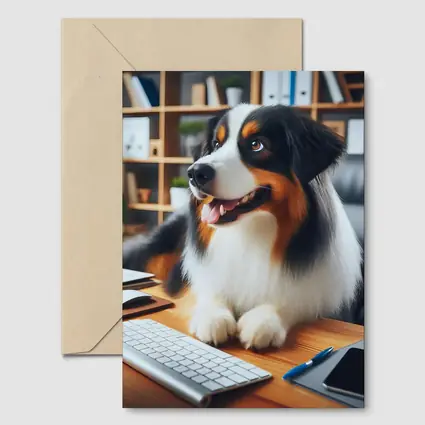 Australian Shepherd Dog Sitting Office Desk