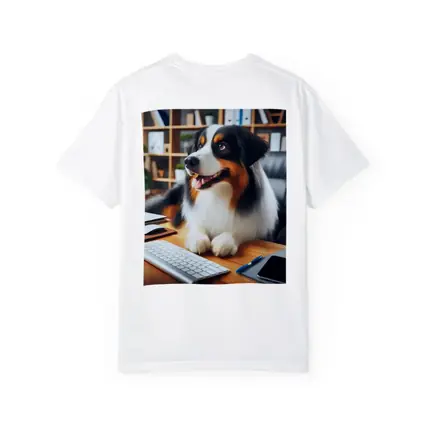 Australian Shepherd Dog Sitting Office Desk