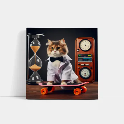 Persian Cat Scientist Riding Pink Skateboard