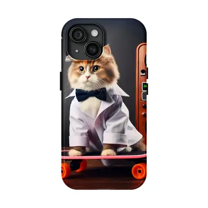 Persian Cat Scientist Riding Pink Skateboard