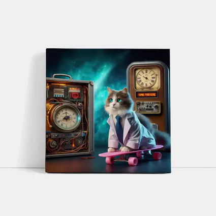 Scientist Cat Skateboarding Time Machine Space