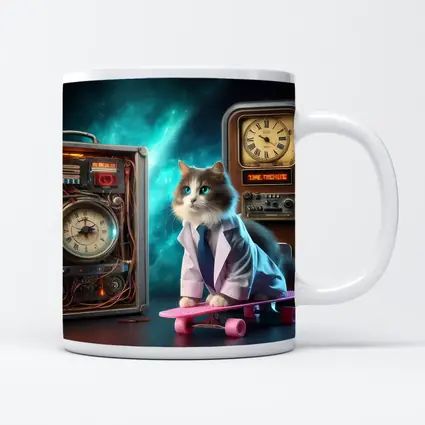 Scientist Cat Skateboarding Time Machine Space