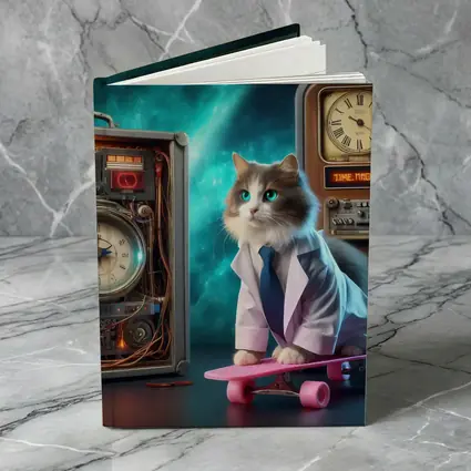 Scientist Cat Skateboarding Time Machine Space