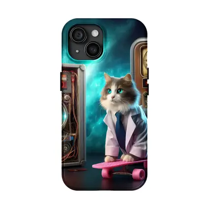 Scientist Cat Skateboarding Time Machine Space