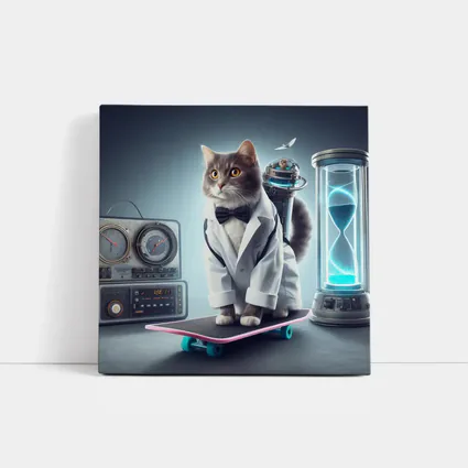 Scientist Cat On Skateboard Time Travel