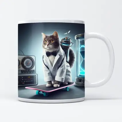 Scientist Cat On Skateboard Time Travel
