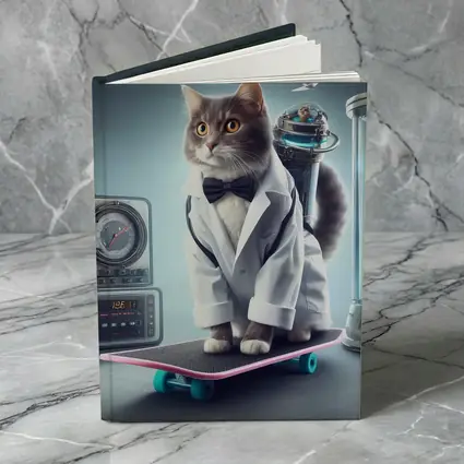 Scientist Cat On Skateboard Time Travel