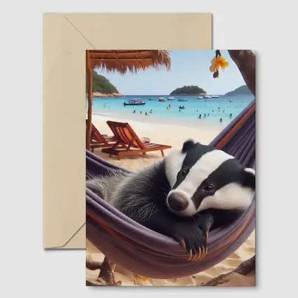 Badger Relaxing in Hammock Beach Scene