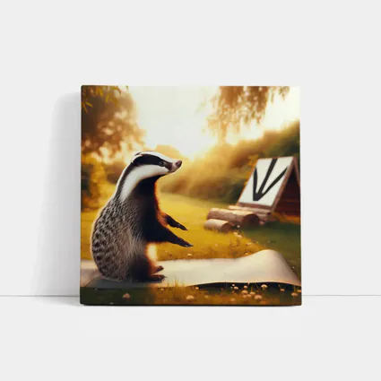 Badger Doing Yoga On Garden Mat