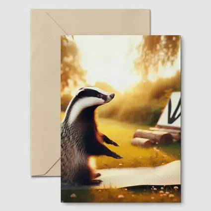 Badger Doing Yoga On Garden Mat