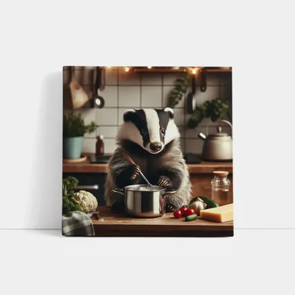Badger Cooking in Cozy Kitchen Scene
