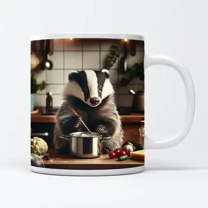 Badger Cooking in Cozy Kitchen Scene