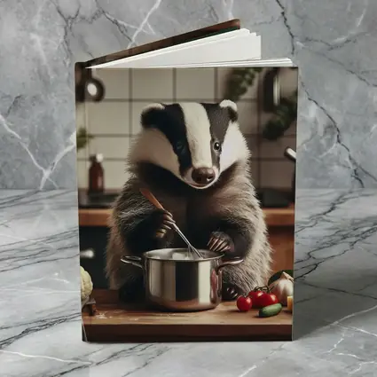 Badger Cooking in Cozy Kitchen Scene