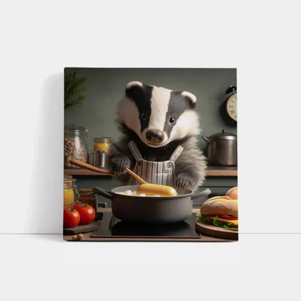 Badger Chef Cooking In Cozy Kitchen