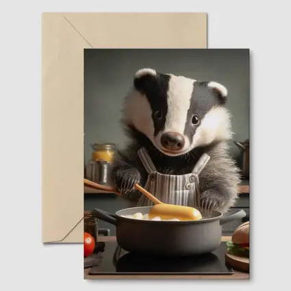 Badger Chef Cooking In Cozy Kitchen