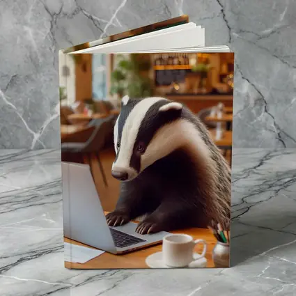 Badger Working On Laptop In Cafe