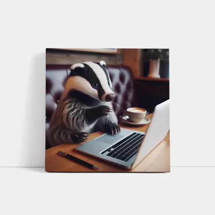 Badger Working On Laptop In Cafe