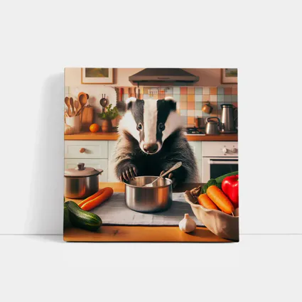 Badger Cooking In Cozy Kitchen